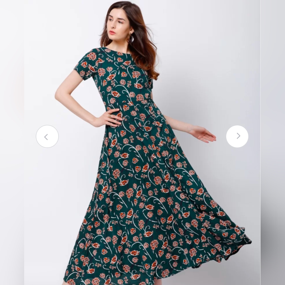 Tokyo Talkies Forest Green Floral Maxi Dress Size S | Slit Detail | Fall Boho